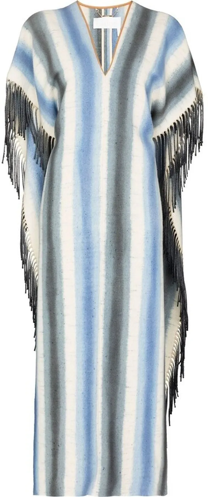 striped V-neck fringed cape