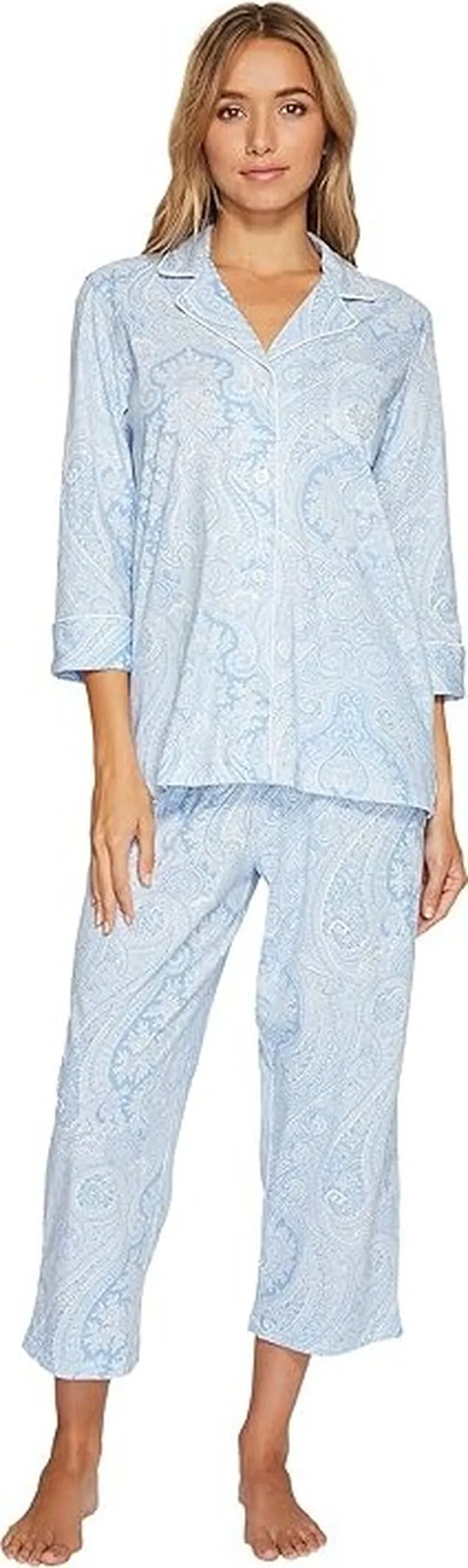 LAUREN Ralph Lauren Essentials Bingham Knits Capri PJ Set (Blue Paisley) Women's Pajama Sets