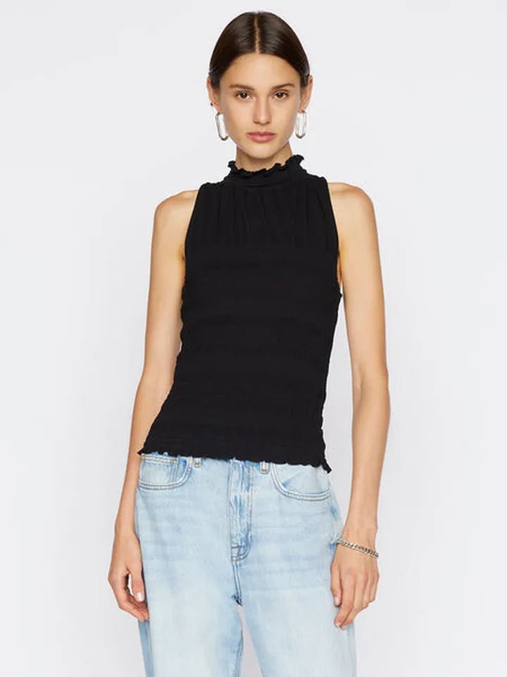 Smocked Knit Halter Top Noir
