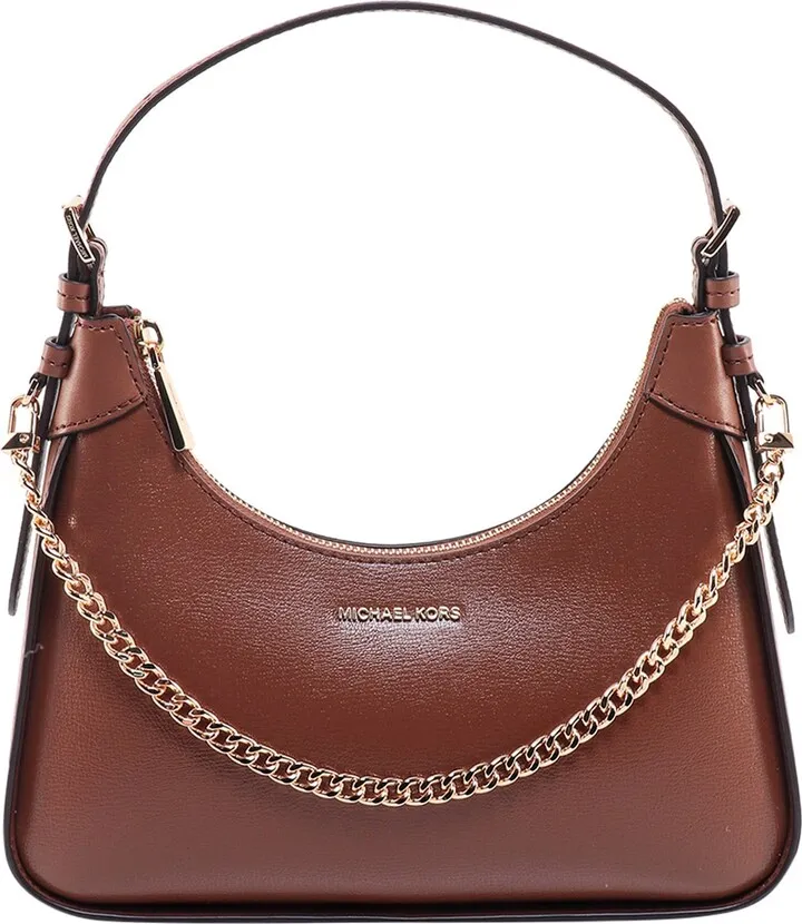 Leather shoulder bag with metal logo