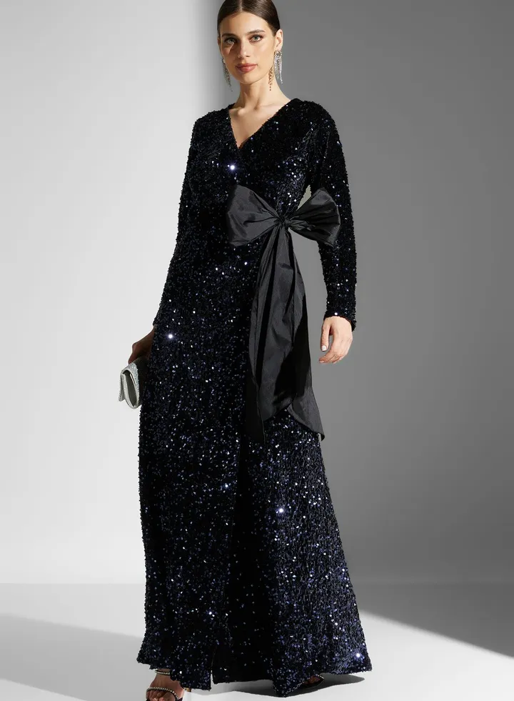 Dana Shimmer Wrap Dress With Tie
