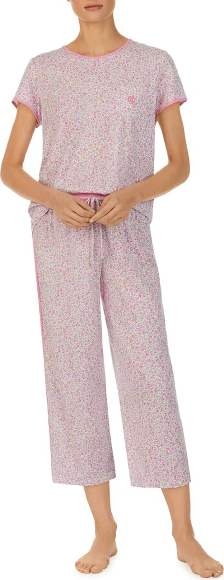 Floral Print Cotton Blend Capri Pajamas
