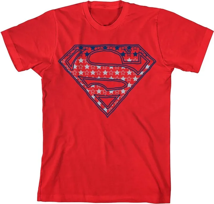Superman Star-spangled Logo Boy’s Red T-shirt-XS
