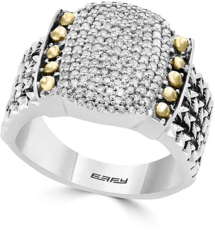Sterling Silver & 18K Yellow Gold Pavé Diamond Ring - Size 7 - 0.39 ctw
