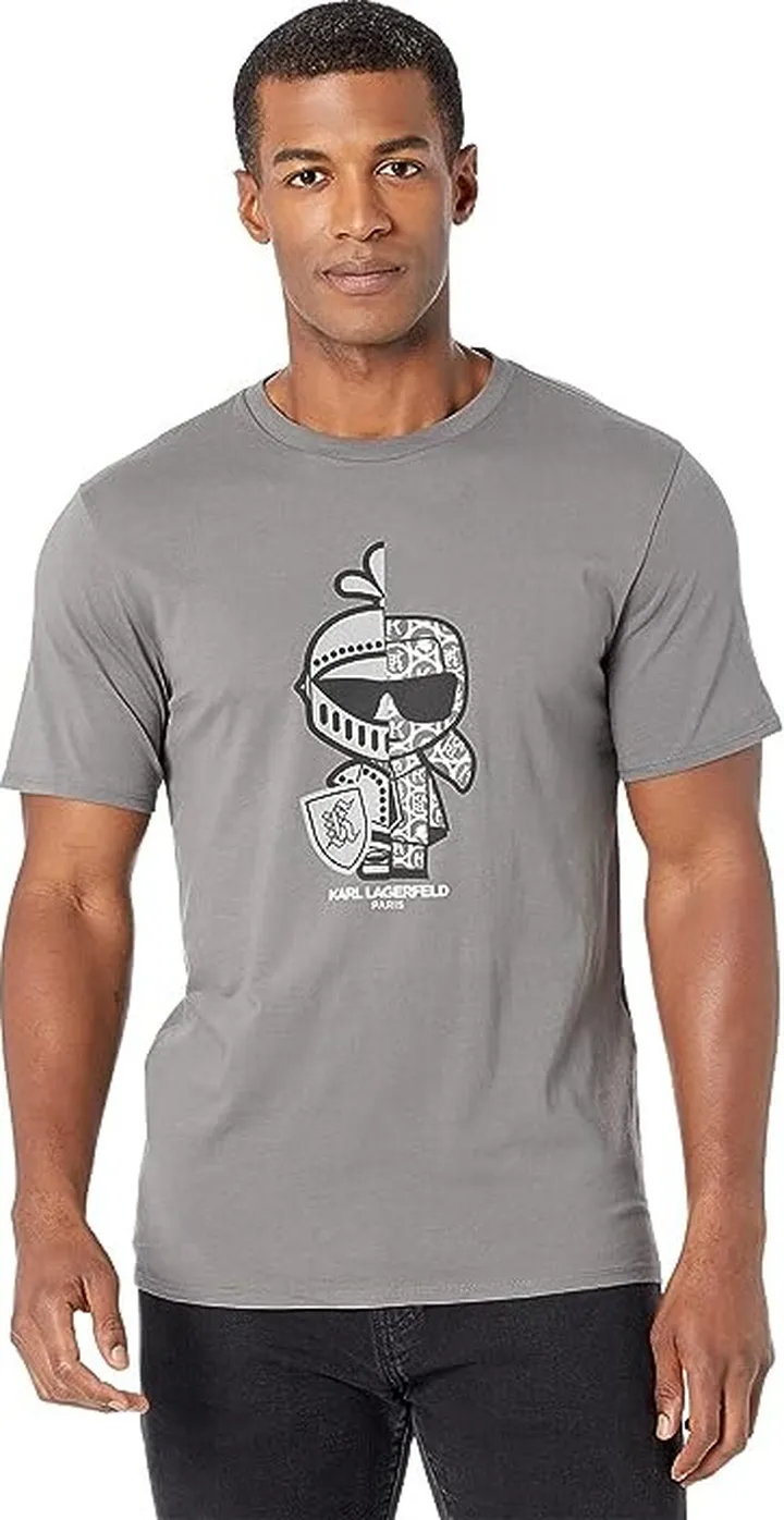 Karl Lagerfeld Paris Split Personality Crew Neck T-Shirt (Granite Grey) Men's T Shirt