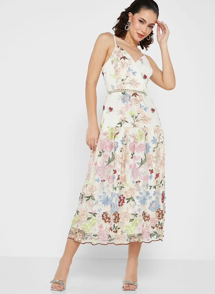 Strappy Floral Print Tiered Dress