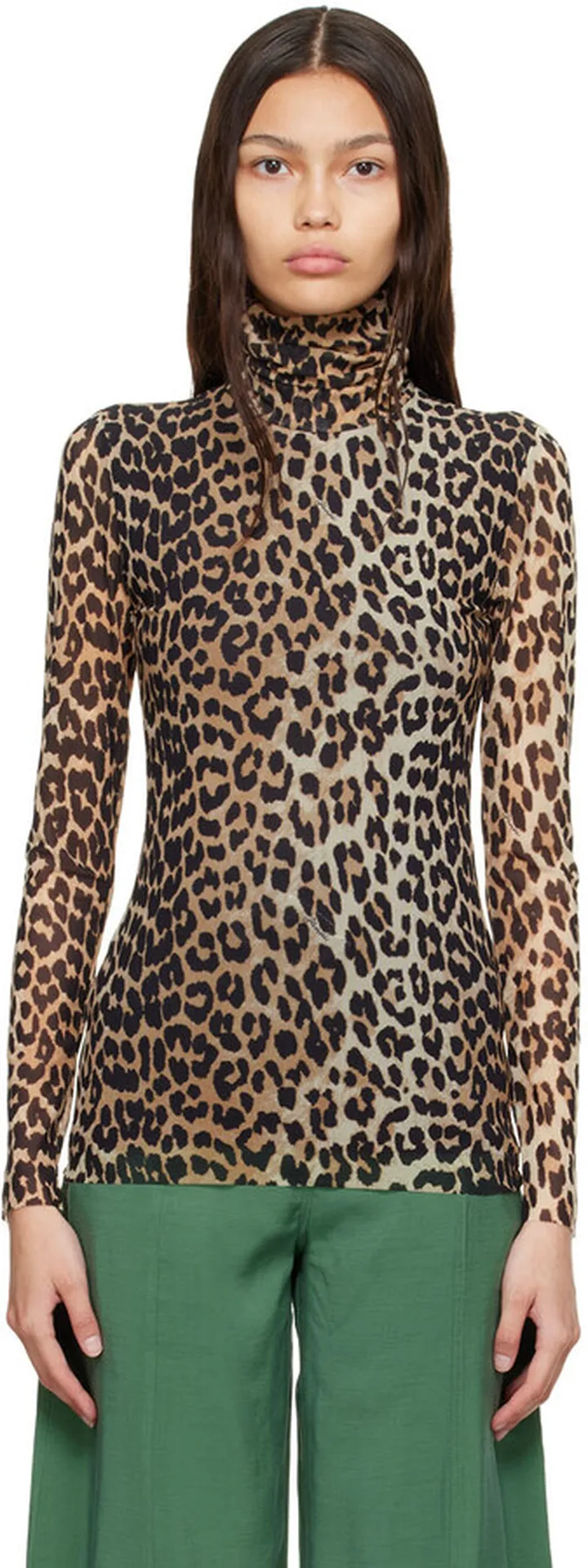 GANNI Brown Nylon Turtleneck