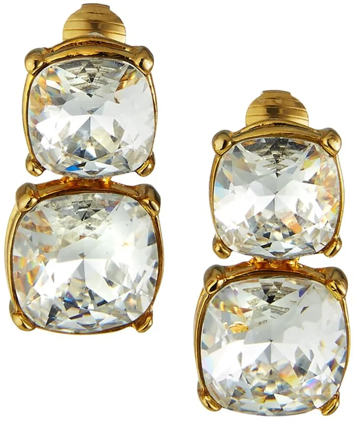 Double Crystal Clip Earrings
