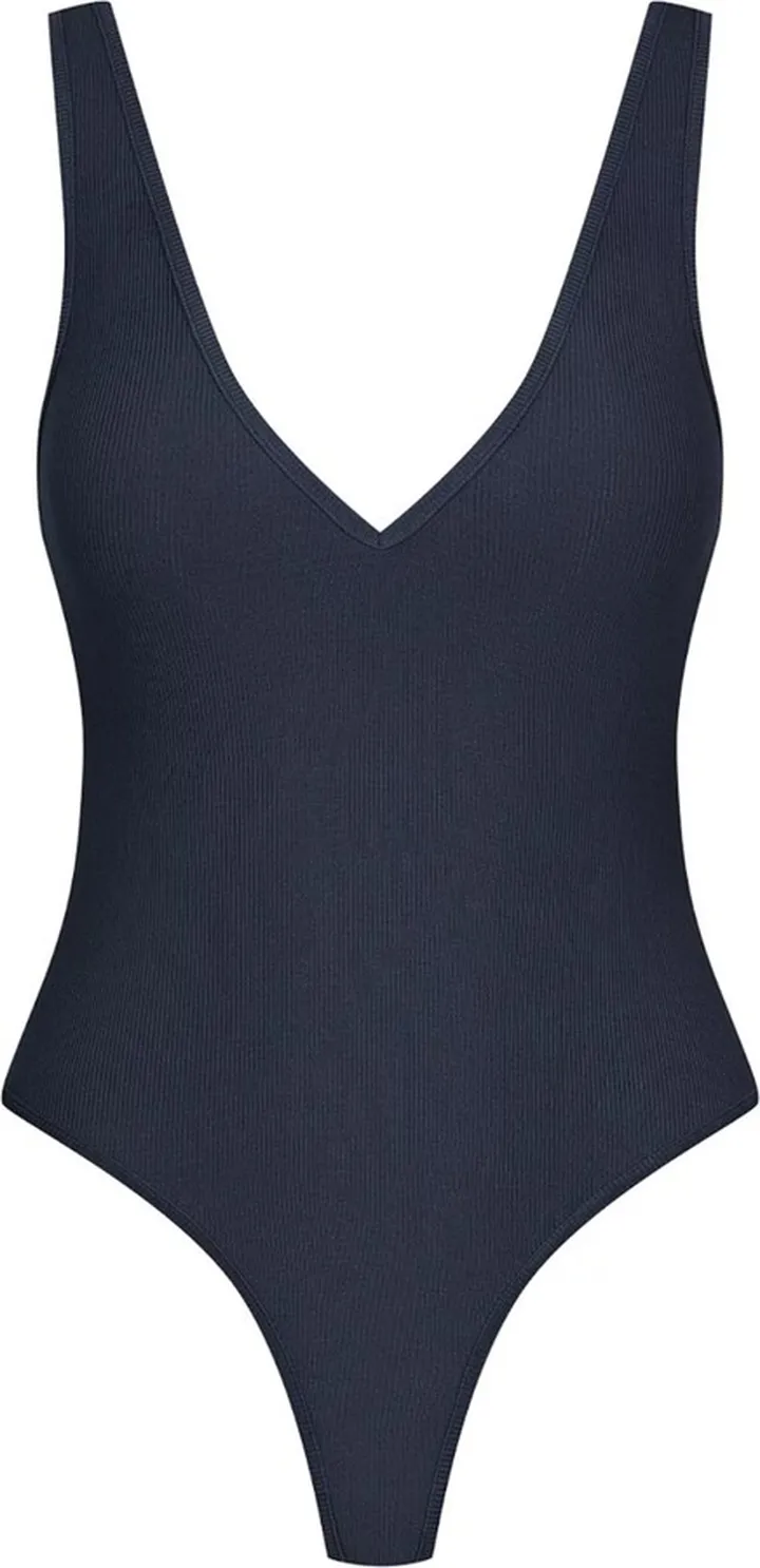 MAISON CLOSE - Thong Bodysuit V-Neck - La Femme Amazone - Dark Grey