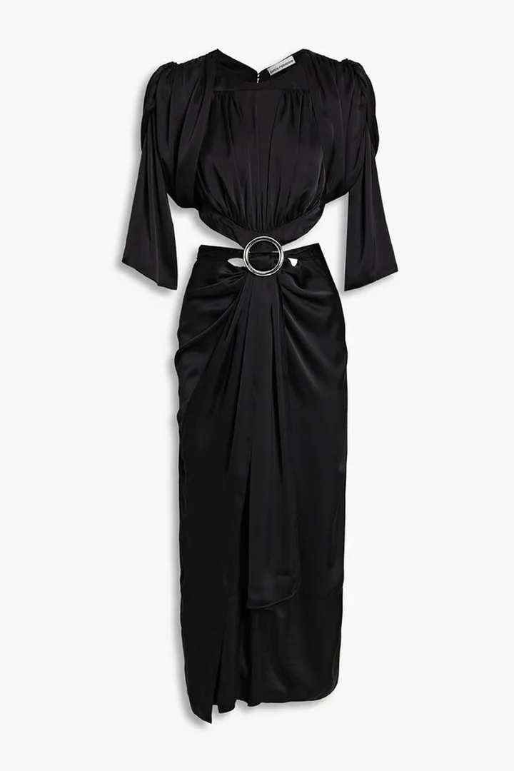 Cutout gathered satin midi dress