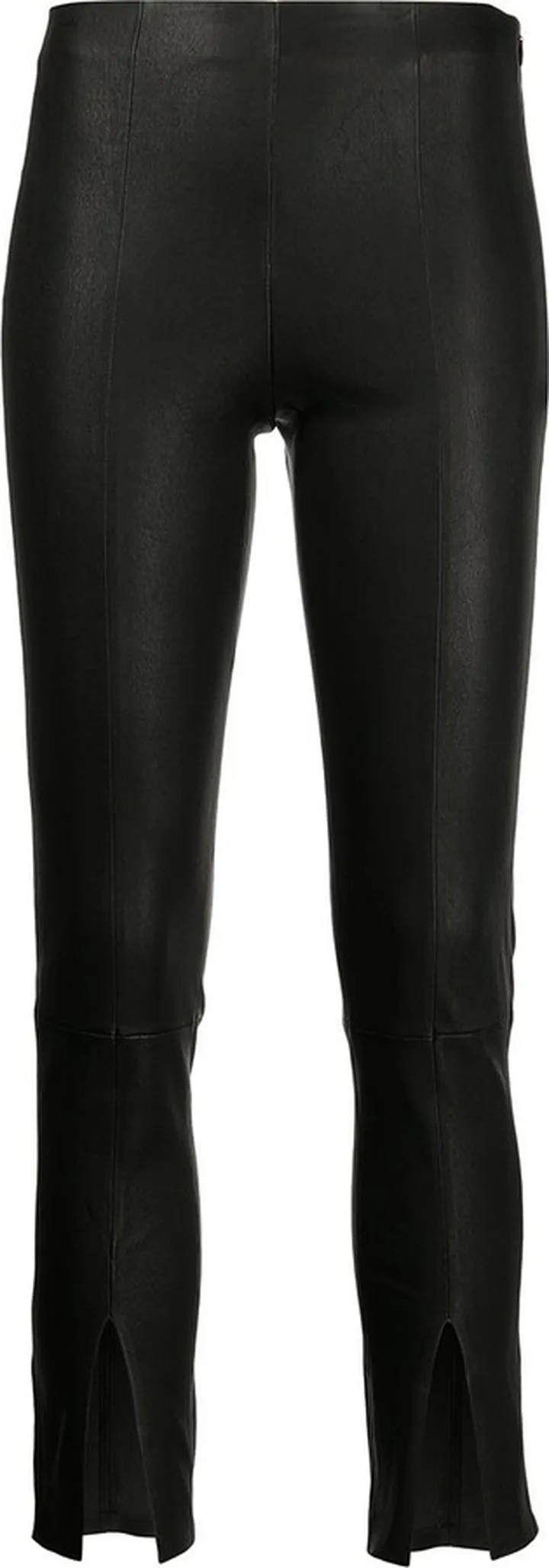 Cropped Slit-Cuff Leather Trousers
