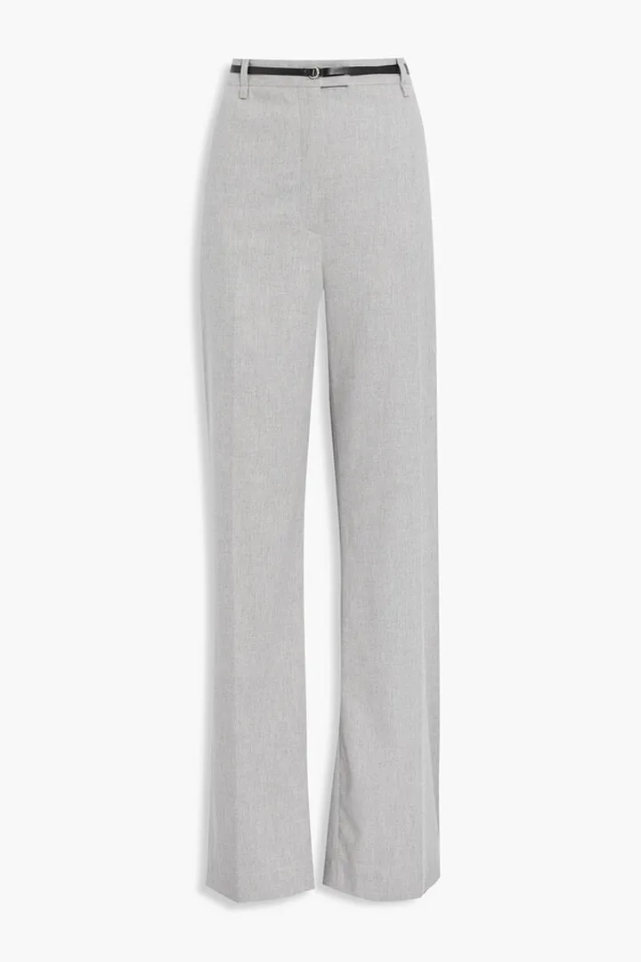 Belted flannel wide-leg pants