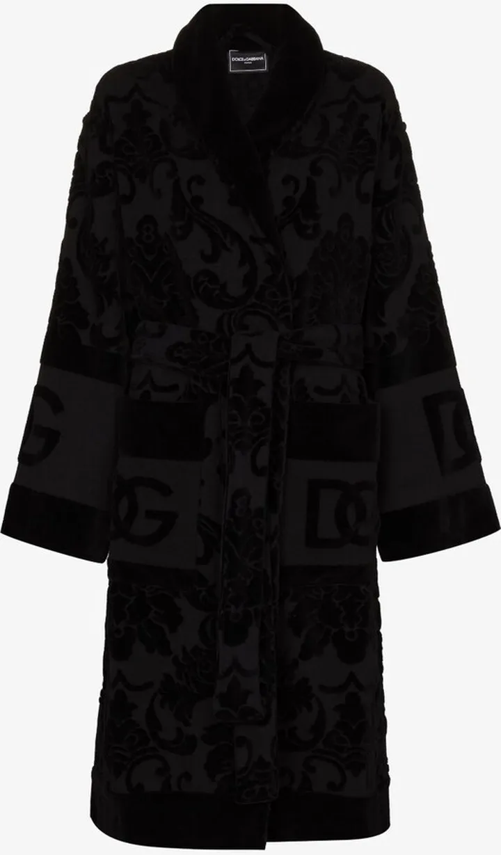 Black Jacquard Logo Cotton Bathrobe