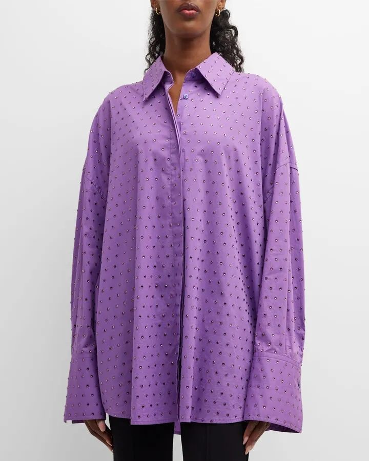 Oversized Rhinestone Button-Down Shirt