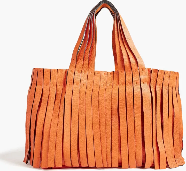Fringed pebbled-leather tote