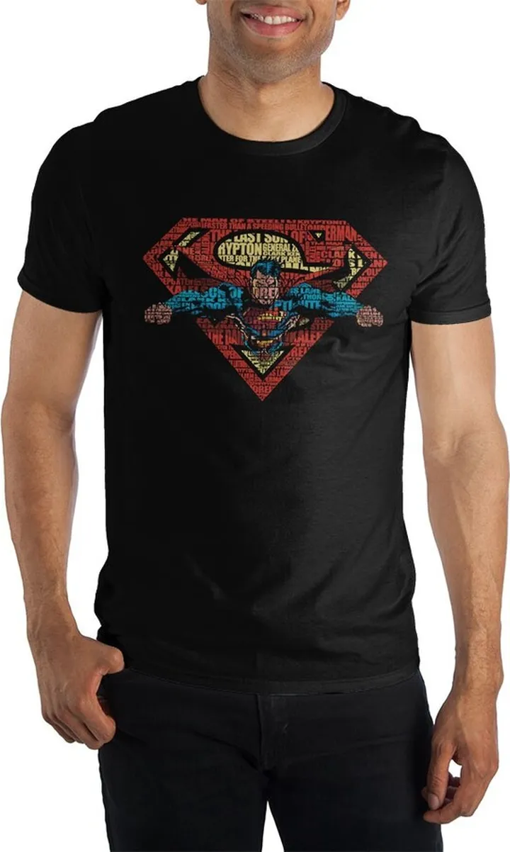 Superman Flying Flight Logo Men's Black T-Shirt Tee Shirt-XX-Large