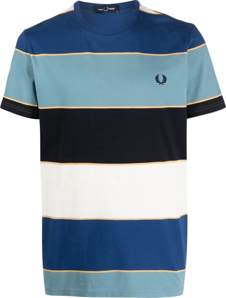 embroidered-logo striped T-shirt
