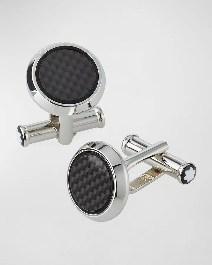 Men's Round Carbon Fiber Cufflinks
