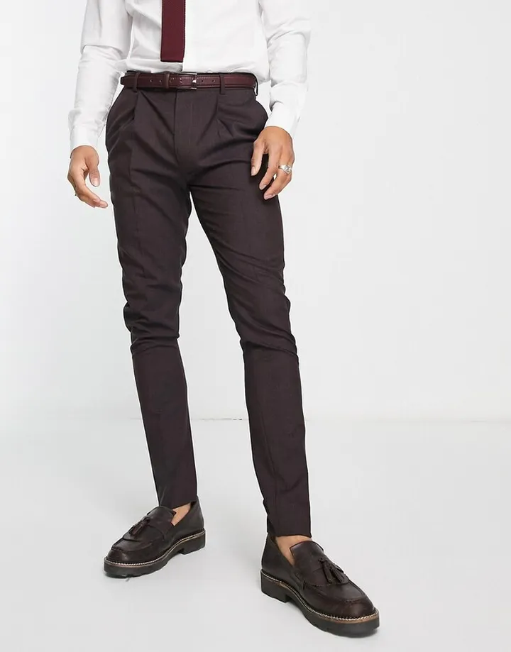 Noak premium wool-rich skinny suit pants in plum