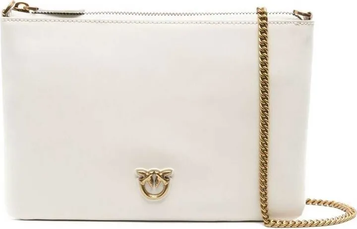 'flat Love Bag' White Shoulder Bag With Logo Patch In Smooth Leather Woman
