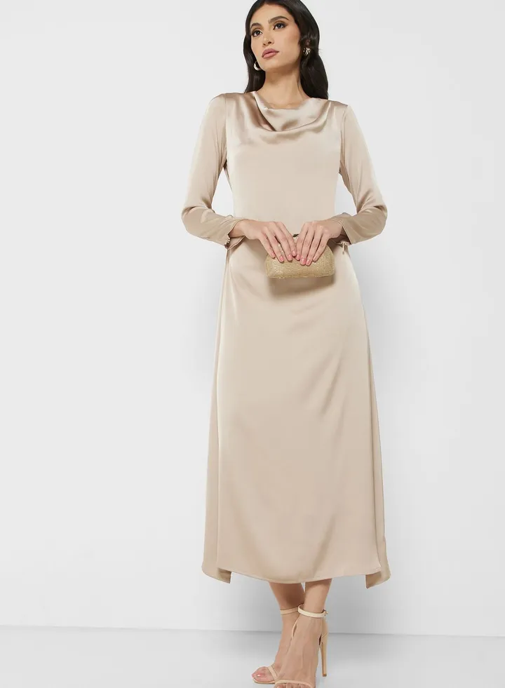 Cowl Neck Satin Dress