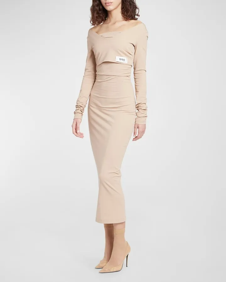 Layered Long-Sleeve Midi Dress