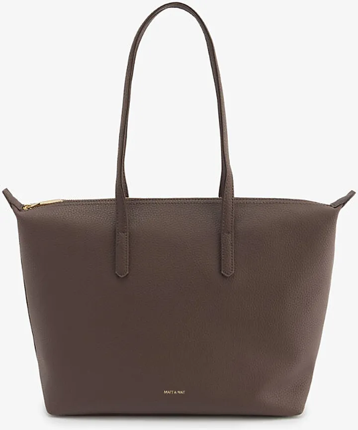 Womens Chocolate Abbi Logo-embossed Faux-leather Tote bag