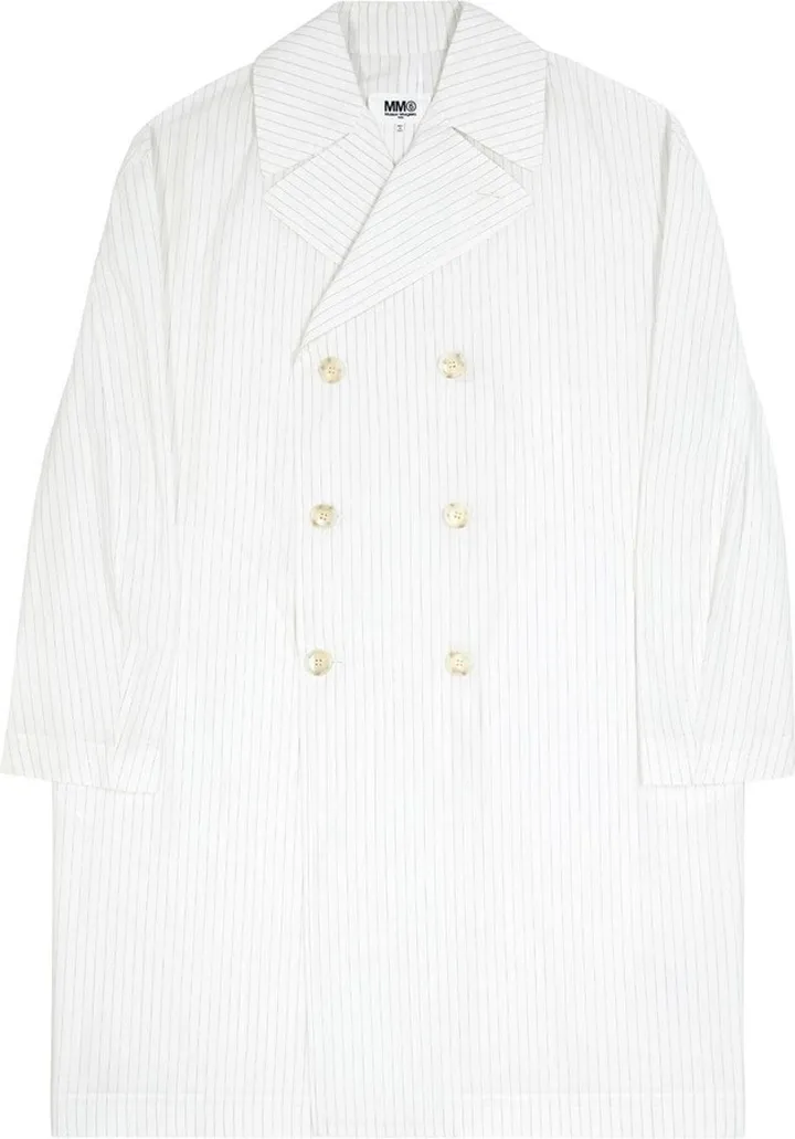 Pinstripe Double-Breasted Trench Coat
