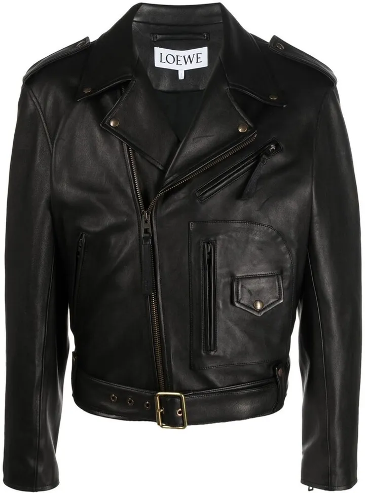 Belted Leather Biker Jacket