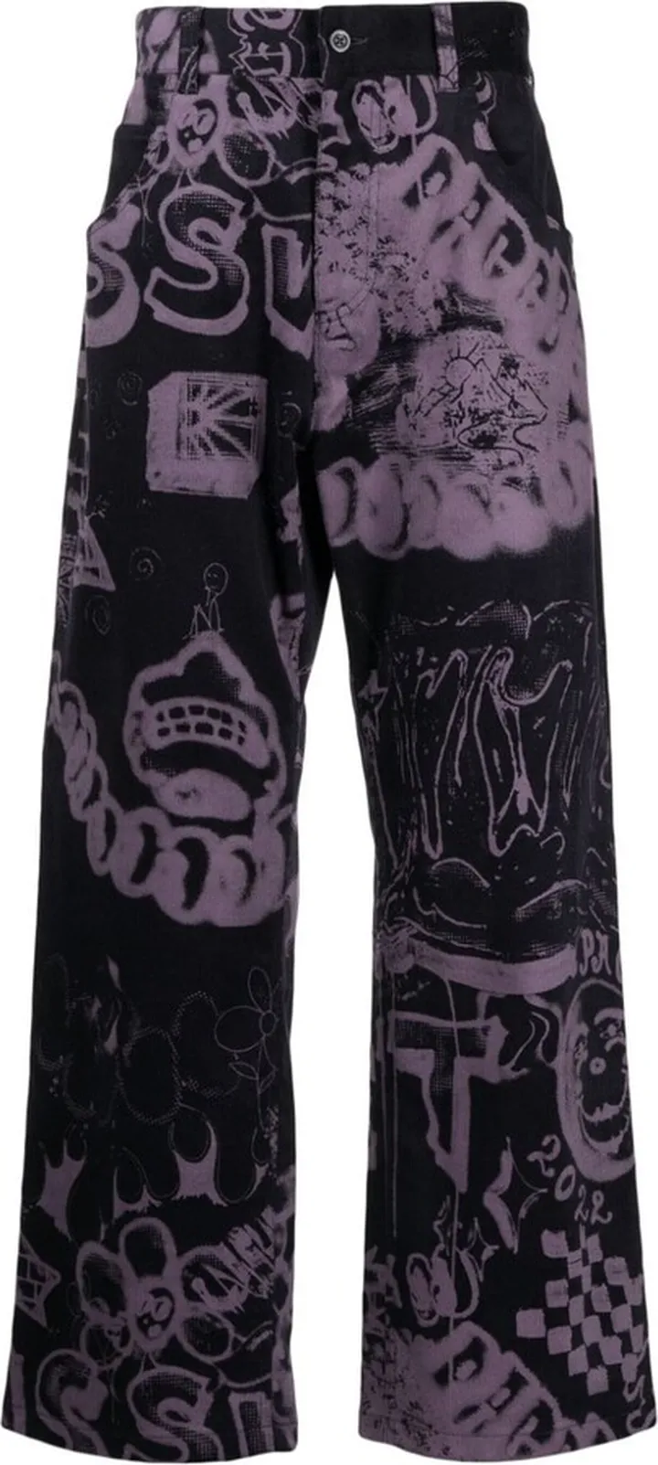 Graphic-Print Straight-Leg Trousers