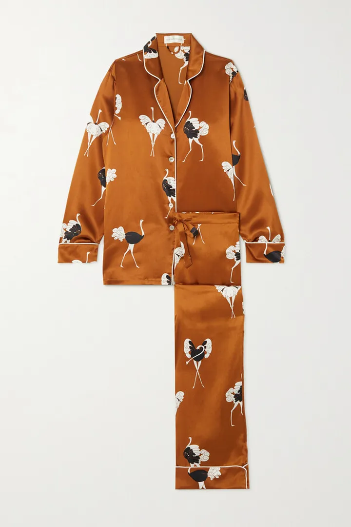 Olivia von Halle - Lila Cascadia Printed Silk-satin Pajama Set - Brown