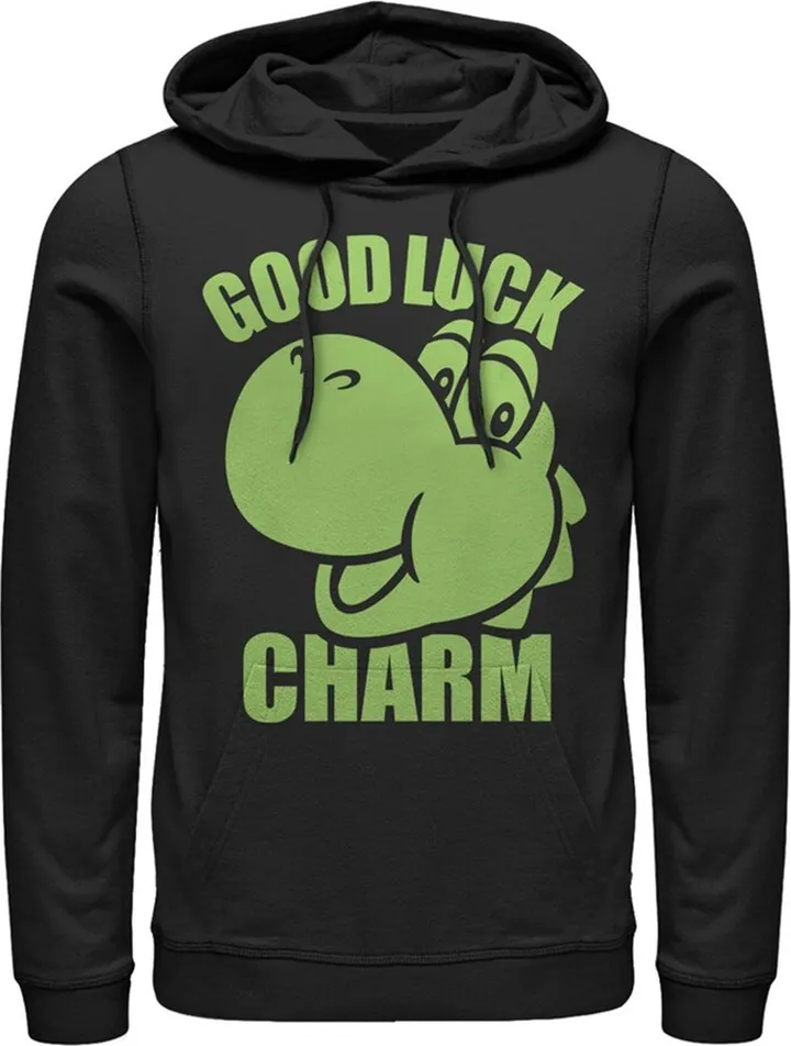Men's Nintendo Super Mario St. Patrick's Day Yoshi Good Luck Charm Pull Over Hoodie - Black - Large