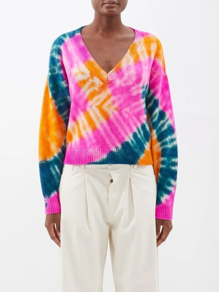 V-neck Tie-dyed Cashmere Sweater