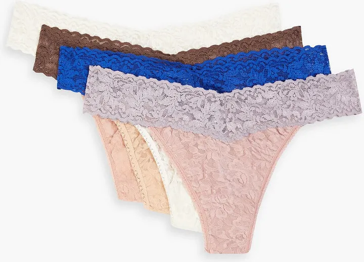 Signature set of five stretch-lace low-rise thongs