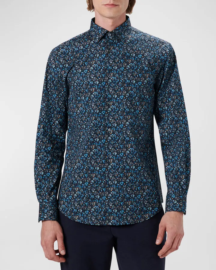 Men's Floral-Print Stretch Sport Shirt