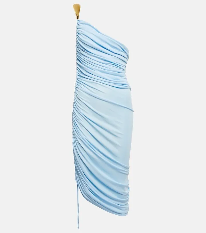 One-shoulder ruched midi dress