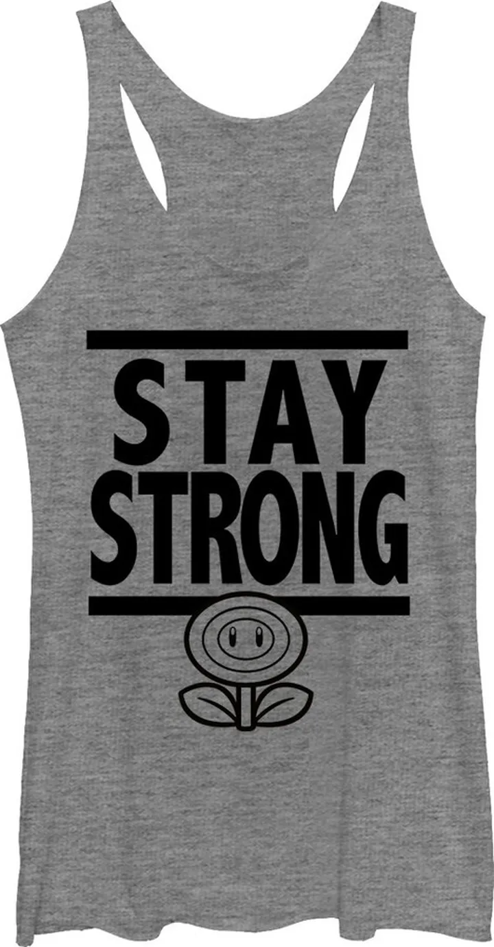 Women's Nintendo Mario Stay Strong Racerback Tank Top - Gray Heather - X Large