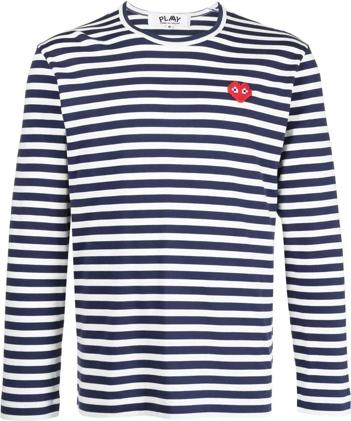 logo-patch stripe-print T-shirt