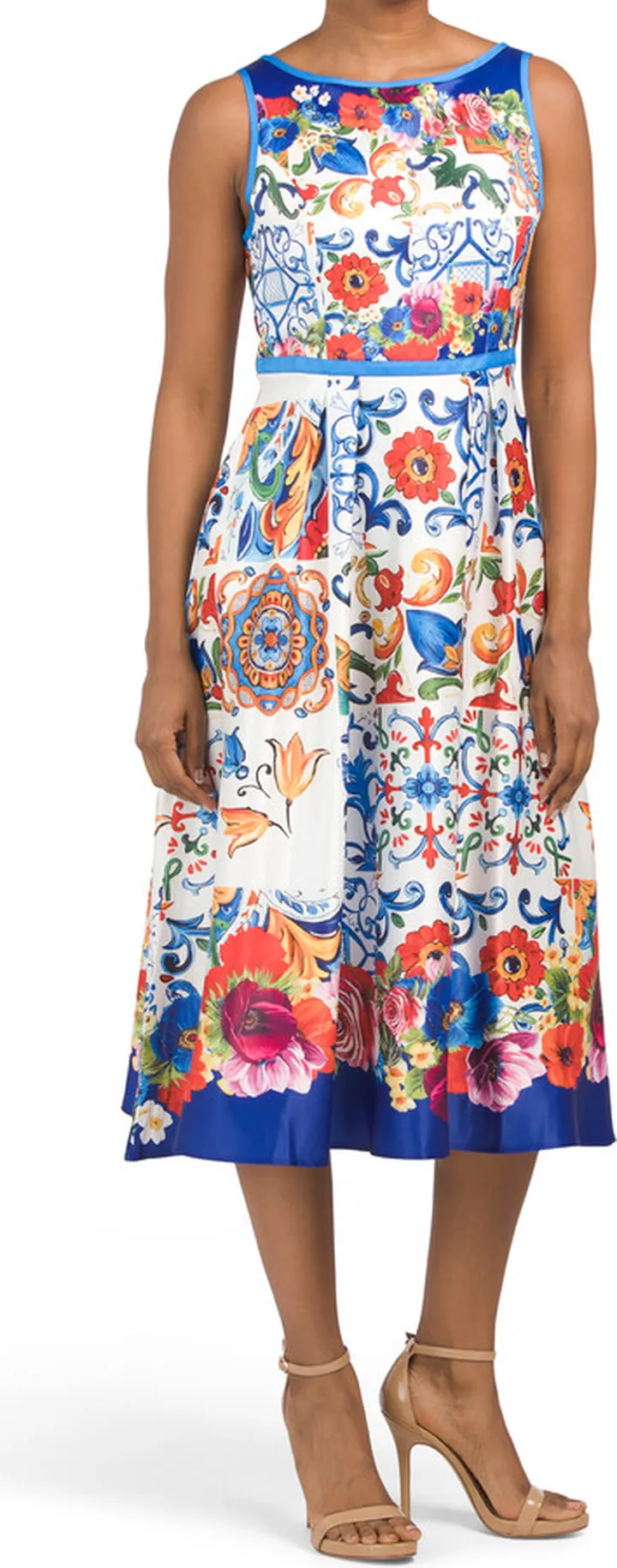Sleeveless Capri Print Midi Dress With Pockets