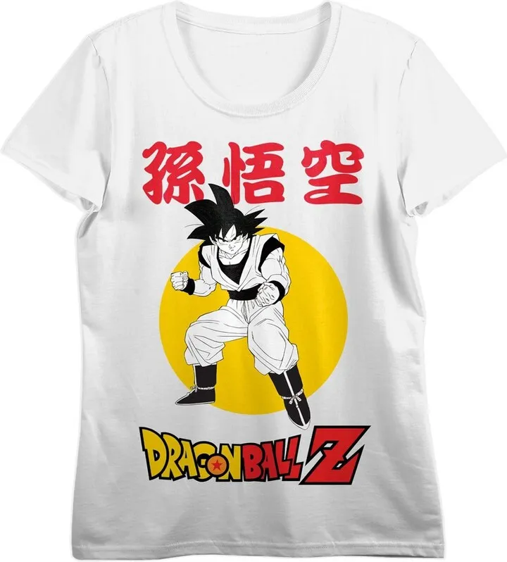 Dragon Ball Z Black And White Goku With Logo Crew Neck Short Sleeve White Women’s Crop T-shirt-Large