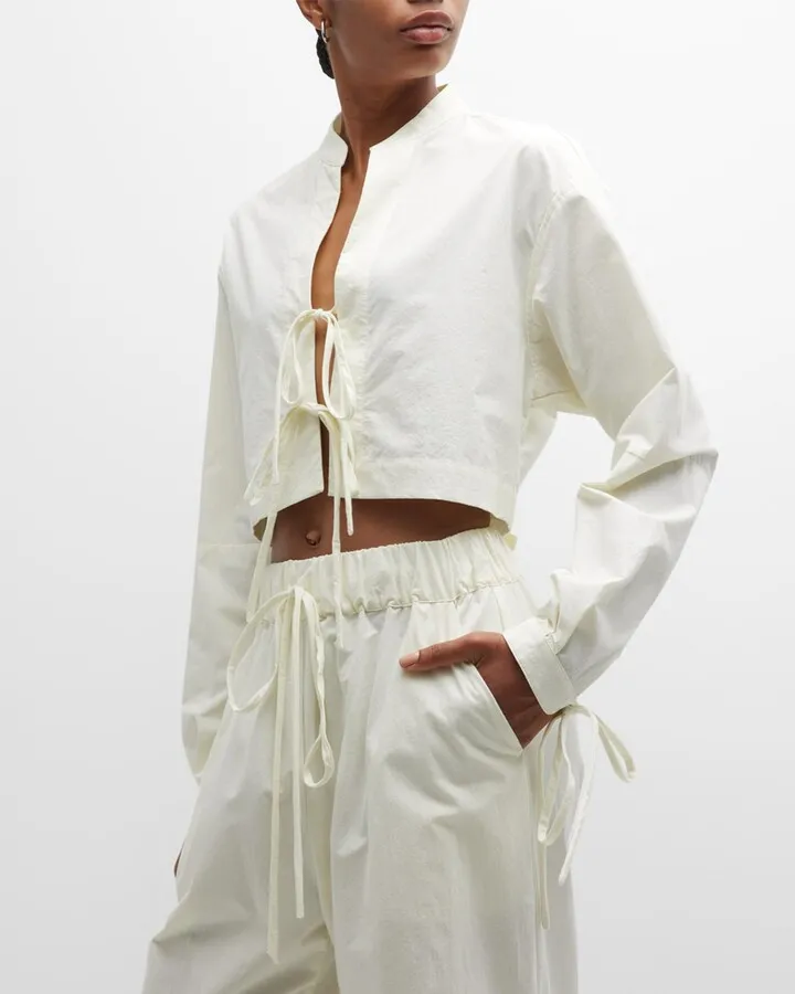 Papeno Open Front-Tie Cotton Shirt