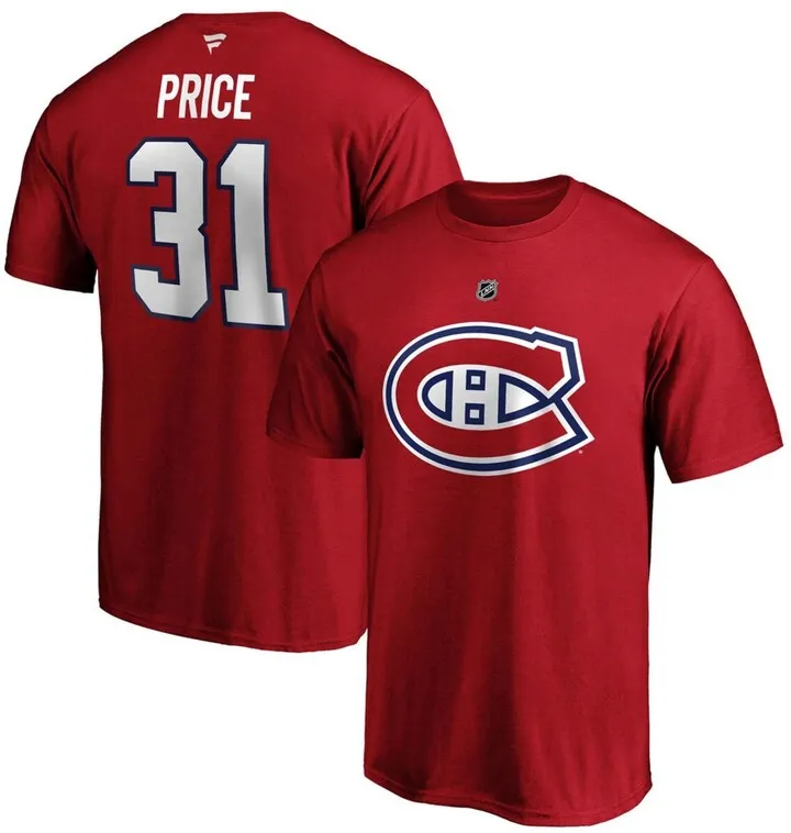 Men's Fanatics Branded Carey Price Red Montreal Canadiens Team Authentic Stack Name and Number T-shirt