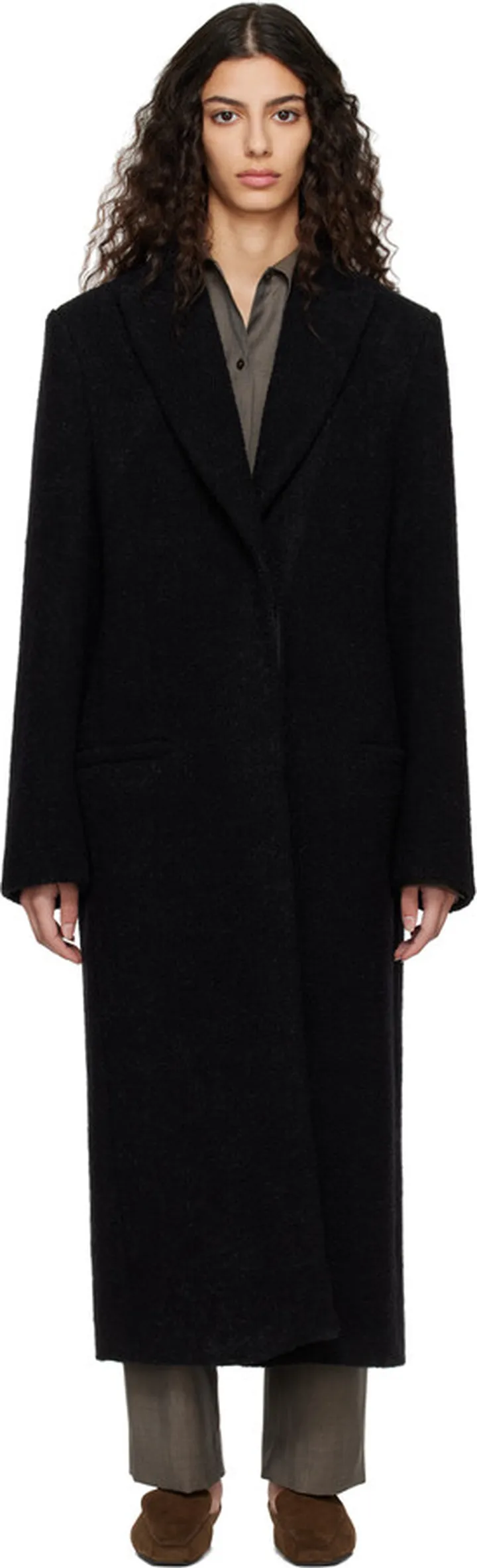 Totême Black Peaked Lapel Coat