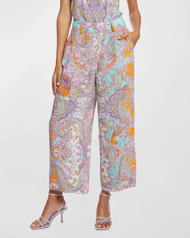 Blair High-Rise Cropped Paisley-Print Pants