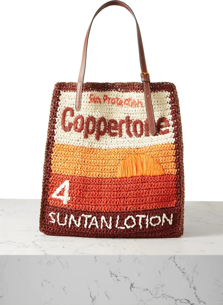 Anya Hindmarch - Anya Brands Coppertone Leather-trimmed Striped Raffia Tote - Brown
