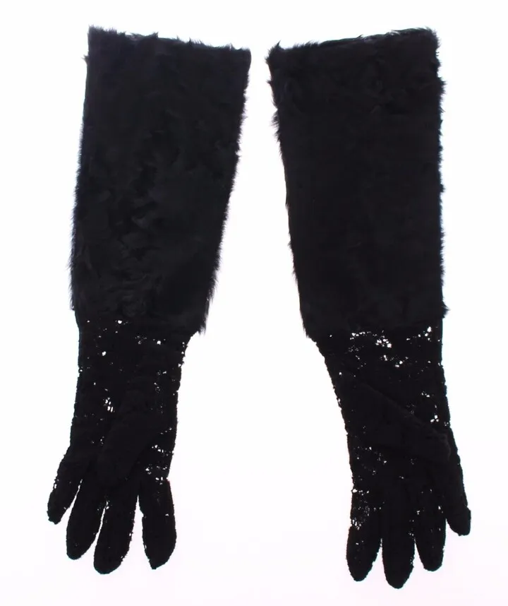 Dolce & Gabbana Lace Wool Lambskin Fur Elbow Women's Gloves