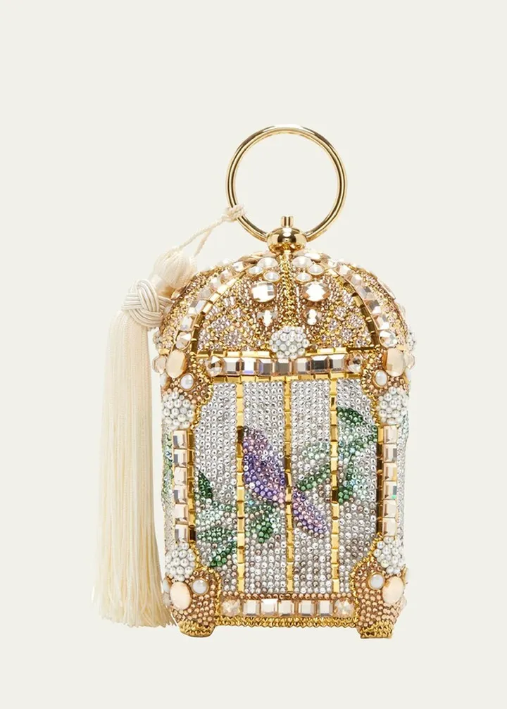 Birdcage Crystal Beaded Tassel Clutch Bag