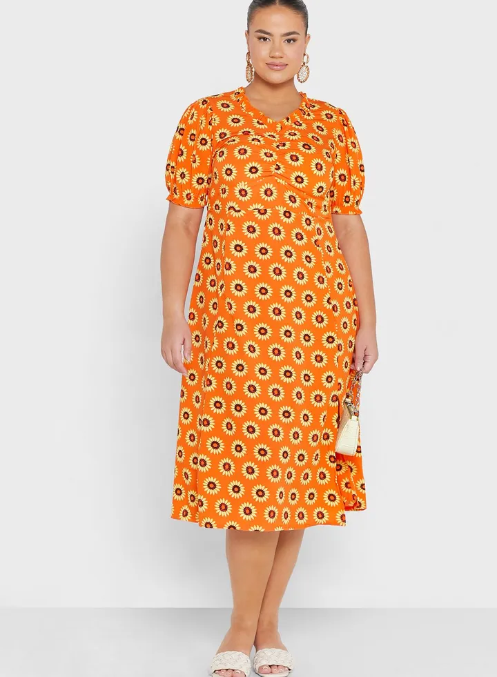 Puff Sleeve Printed Dress