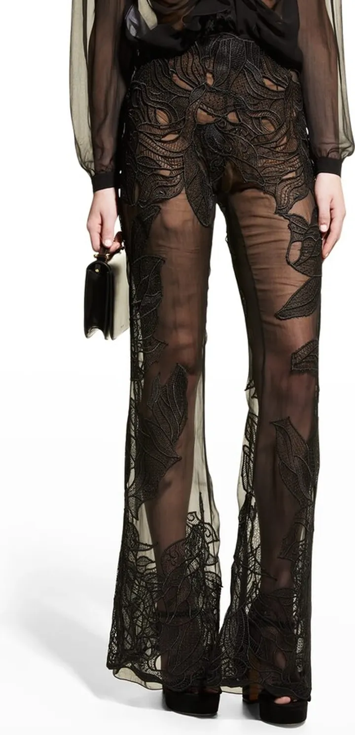 Sheer Macrame Flare-Leg Trousers