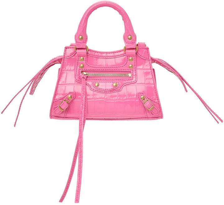 Balenciaga Pink Croc Nano Neo Classic City Bag
